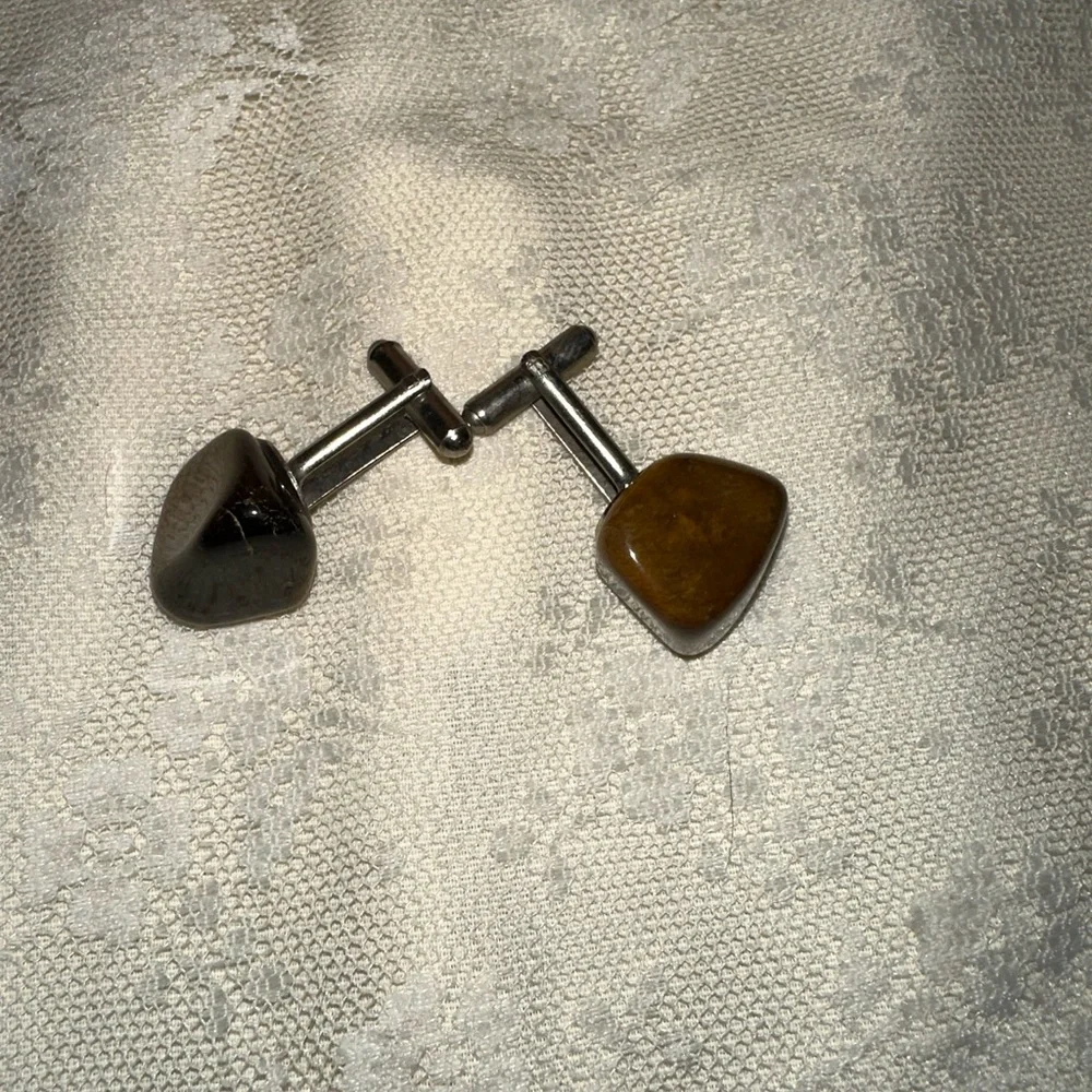 Tigers Eye Inspired Cuff Links Silver Toned not sure if the stones are genuine